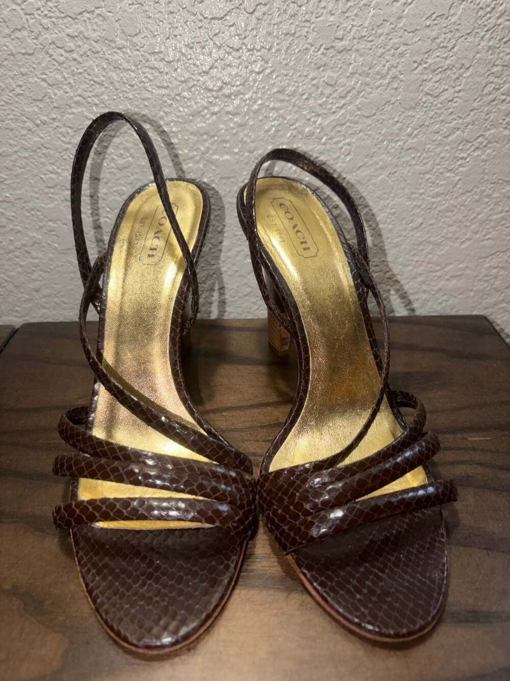 Coach Beatriz Brown Python Print Slingback Heels Size 9.5 B